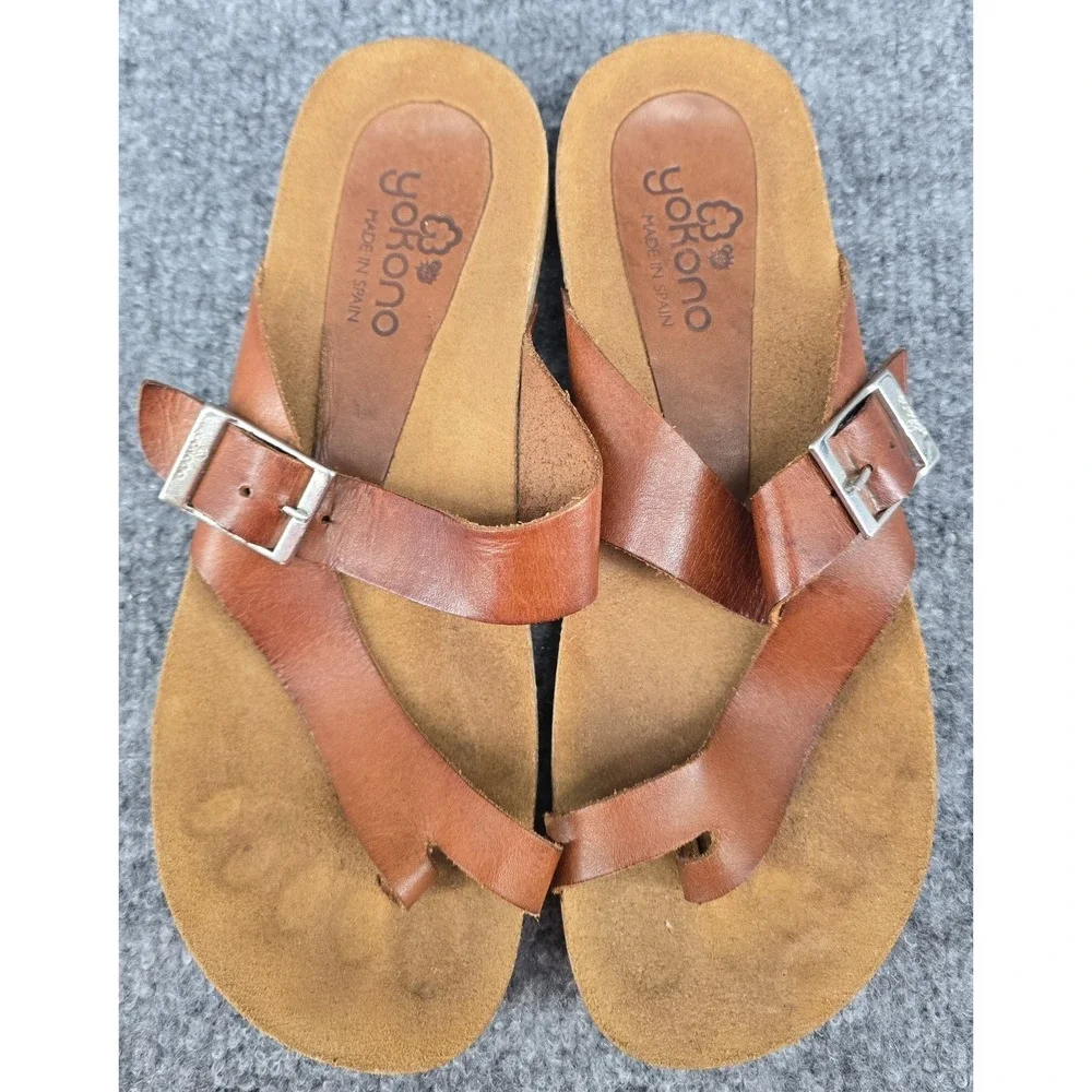 Yokono Vaquetilla Nuez Slip-On Sandal Women's 7.5 Brown Leather Thong Spain Cork
